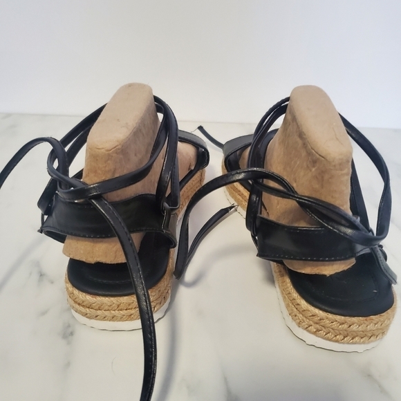 Asos Black Braided Wedge Flatforms Sandals - Picture 4 of 4